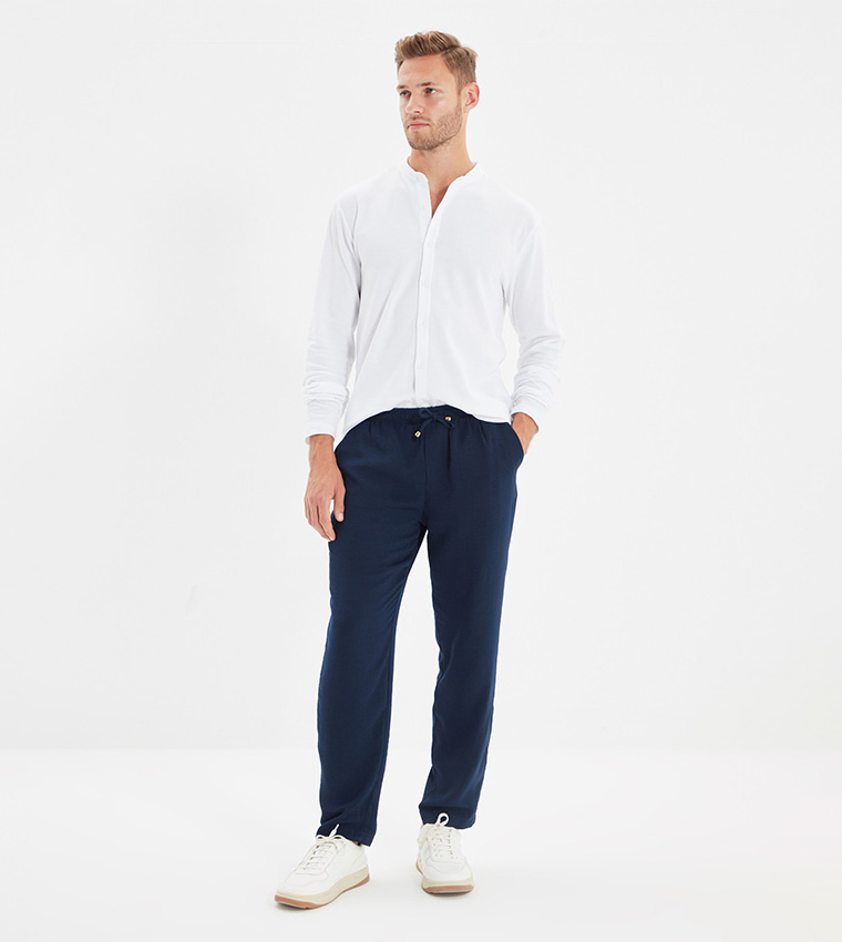 Solid Drawstring Waist Casual Trousers