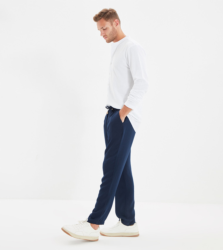 Solid Drawstring Waist Casual Trousers