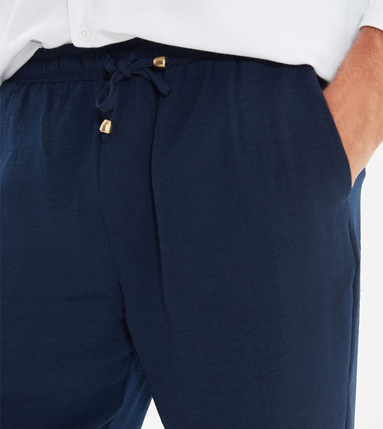 Solid Drawstring Waist Casual Trousers