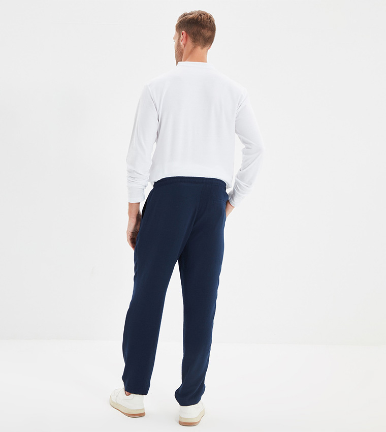 Solid Drawstring Waist Casual Trousers