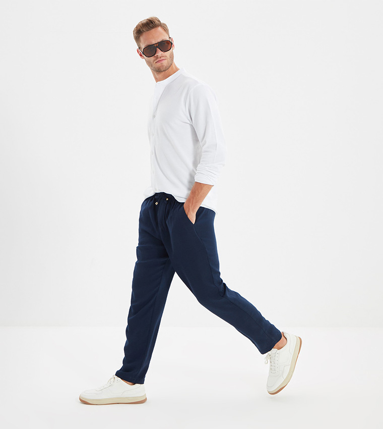 Solid Drawstring Waist Casual Trousers