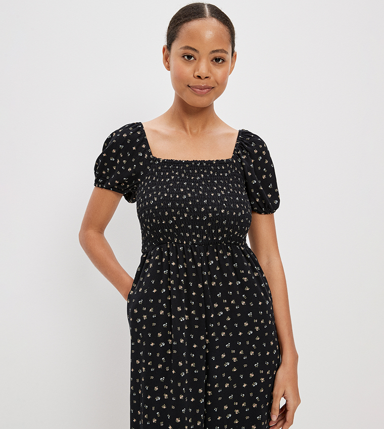 Buy American Eagle Printed Smocked Jumpsuit In Black 6thStreet Qatar