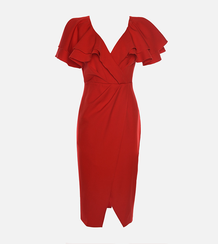 Red Scallop Edge Sleeveless Lace Dress