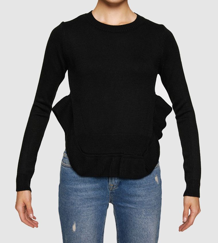 Buy Koton Ruffle Detailed Sweater In Black | 6thStreet Oman