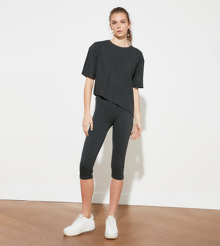 Koton High Rise Basic Sport Leggings Donna - Vita Alta, Colore Antracite (045) - Tessuto Morbidissimo In Poliestere Ed Elastan (82% / 18%) - Lavabili In Lavatrice, Moderni