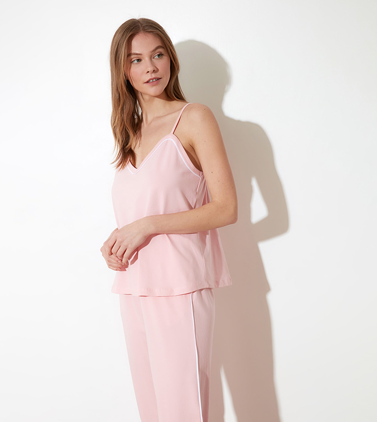 Buy Trendyol Piping Detailed Night Suit In Powder | 6thStreet Qatar