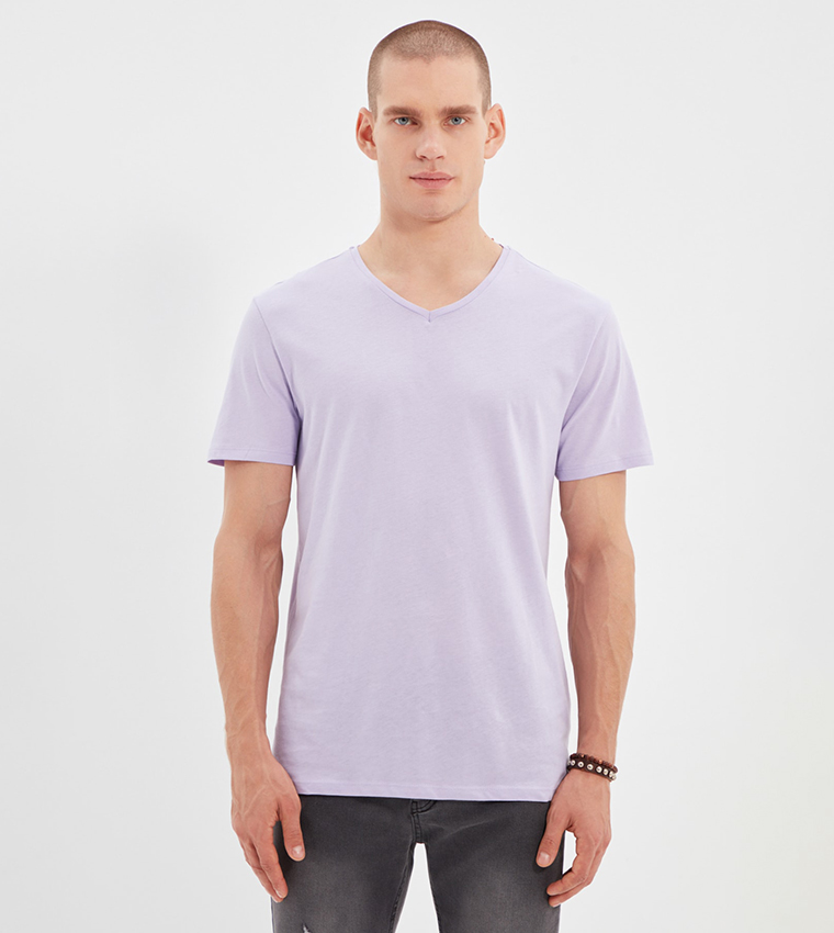 Basic Slim Fit V Neck T Shirt In Purple 