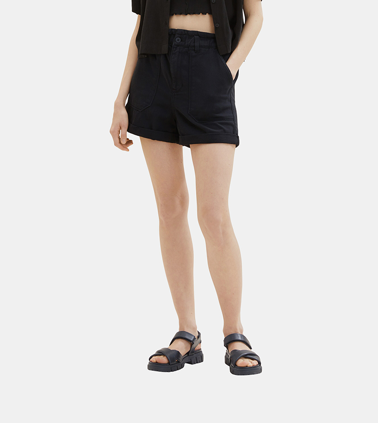 Solid Denim Mom Shorts