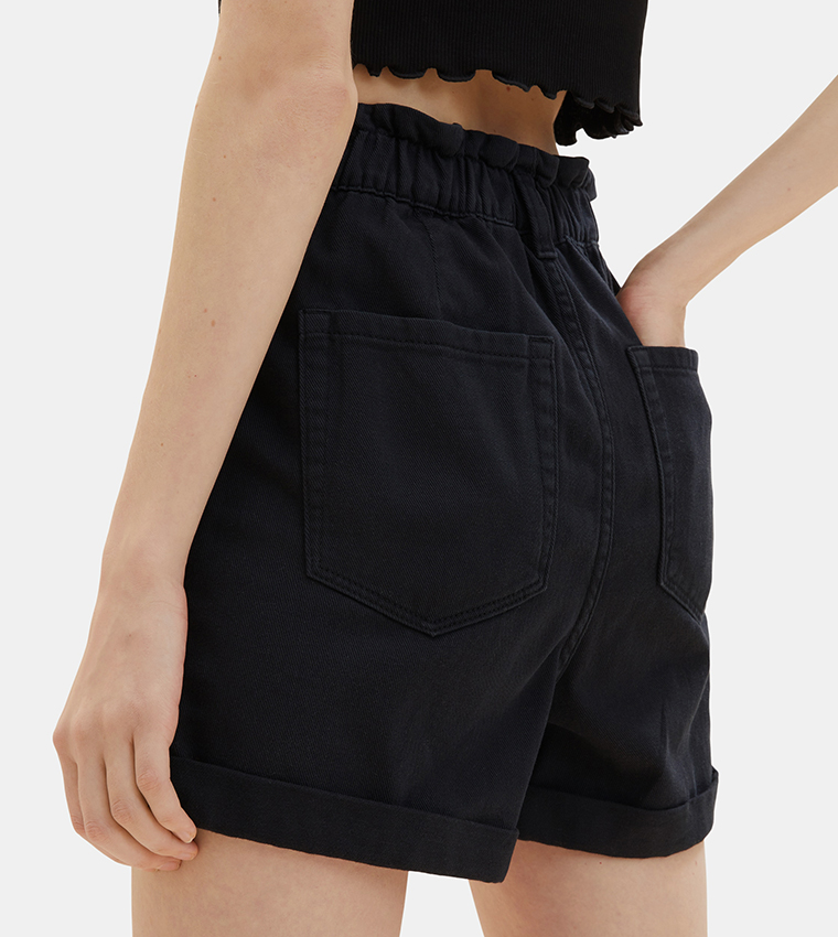 Solid Denim Mom Shorts