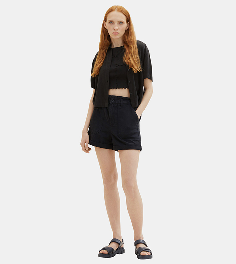 Solid Denim Mom Shorts