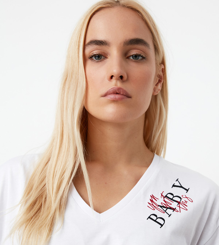 Embroidered Boyfriend Knitted T-Shirt