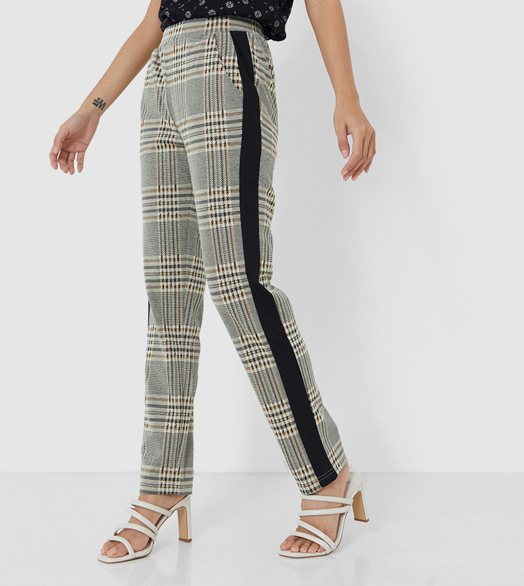 High waisted check store pants