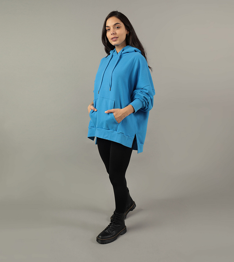 Buy American Eagle Solid Oversized Hoodie In Blue 6thStreet Bahrain