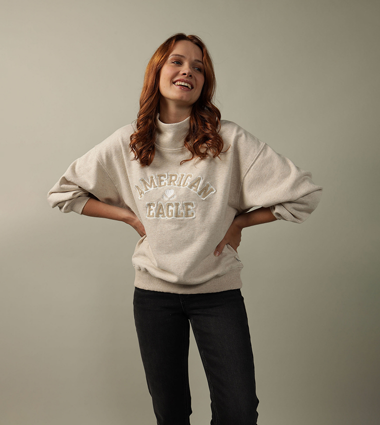 Logo Embroidered Mock Neck Sweatshirt
