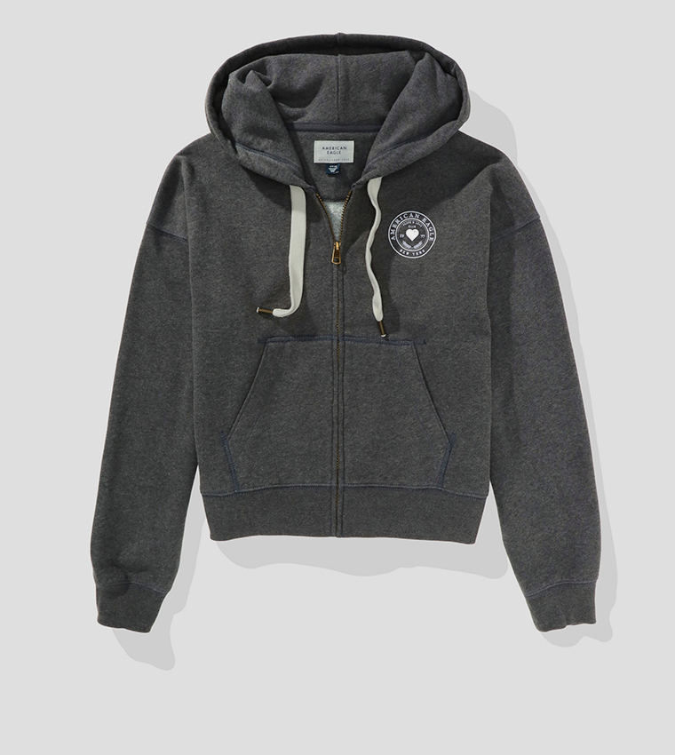 Logo Print Zip-Through Hooded Jacket