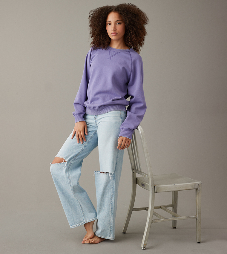 Buy American Eagle Solid Crew Neck Sweatshirt In Purple 6thStreet Bahrain