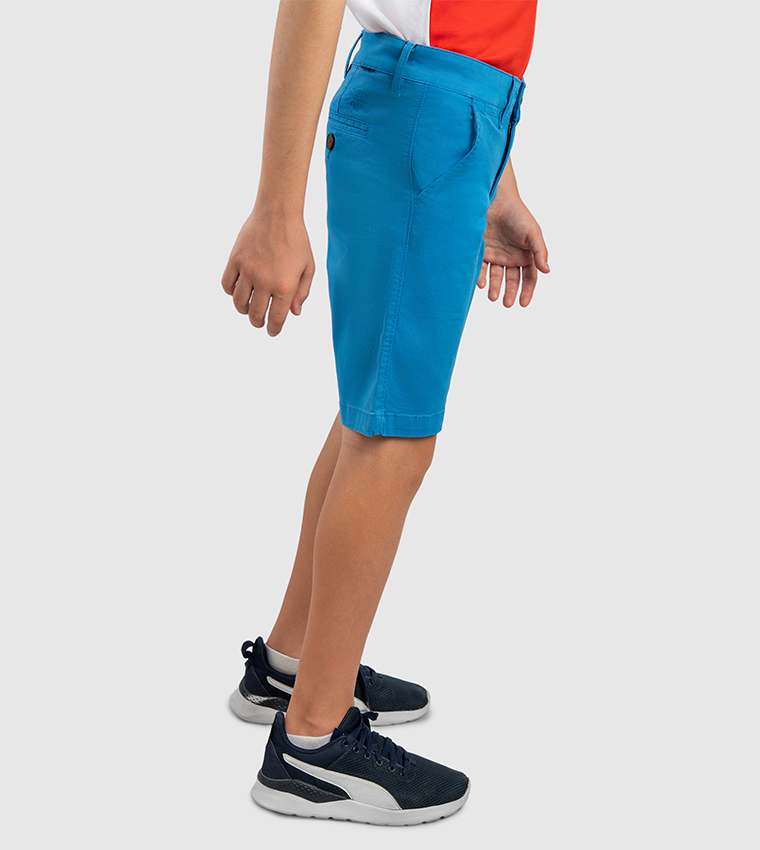Solid Button Closure Woven Shorts
