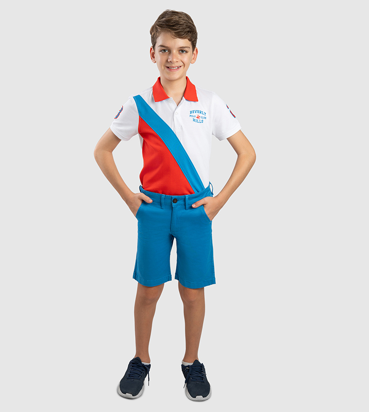 Solid Button Closure Woven Shorts