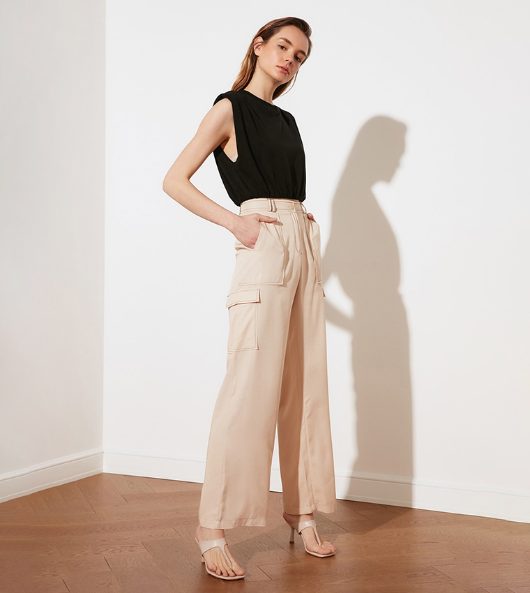 Buy Trendyol High Rise Wide Leg Trousers In Beige