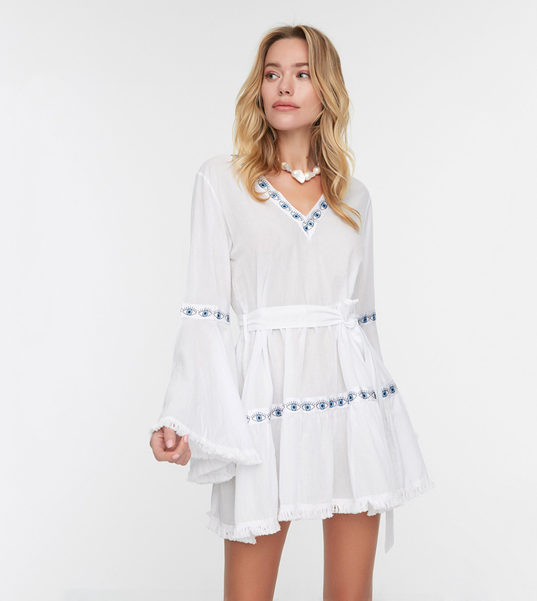 Embroidered Fit and Flare Dress