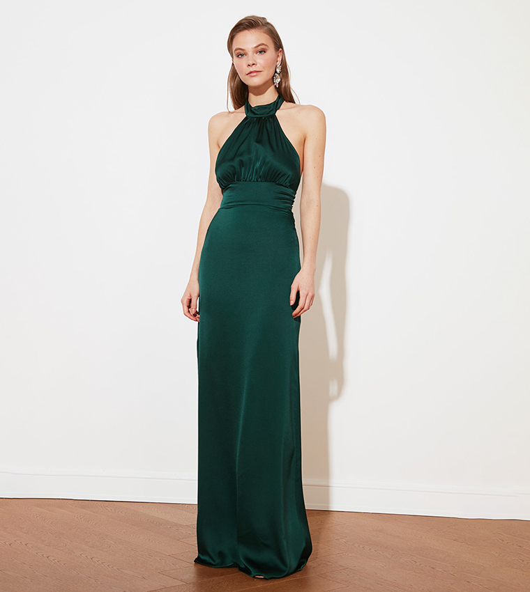 Priya Satin Dress Dark Green main image 0