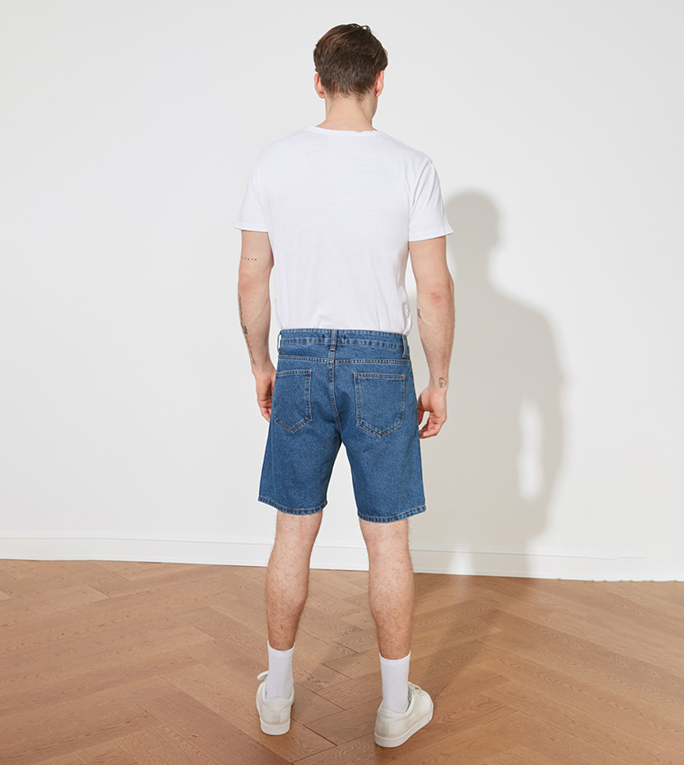 Buy Trendyol Pleated Regular Denim Shorts In NAVY BLUE | 6thStreet Qatar