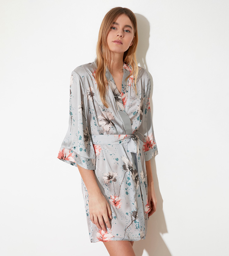 Floral Pattern Woven Night Robe