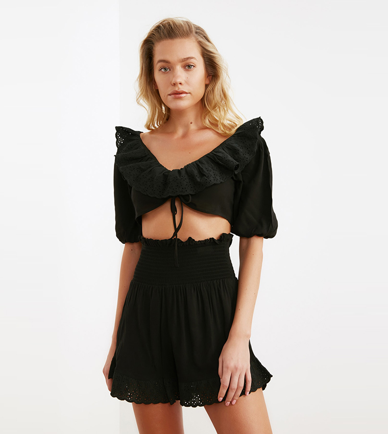 Buy Trendyol Broder Detailed Gipel Bottom Top Set In Black | 6thStreet UAE