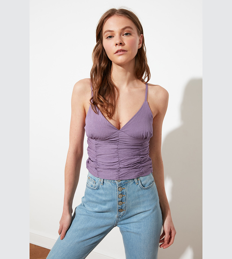 Purple spaghetti strap top store