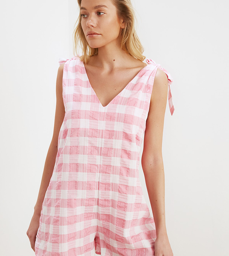 Pink checkered sales jumpsuit