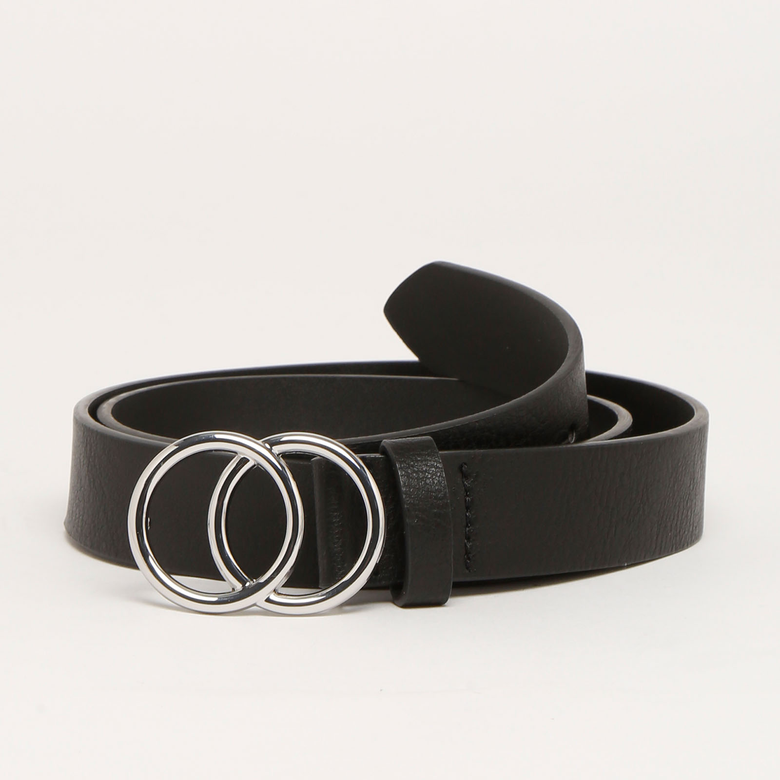 Leather belt with round buckle · Black · Accessories