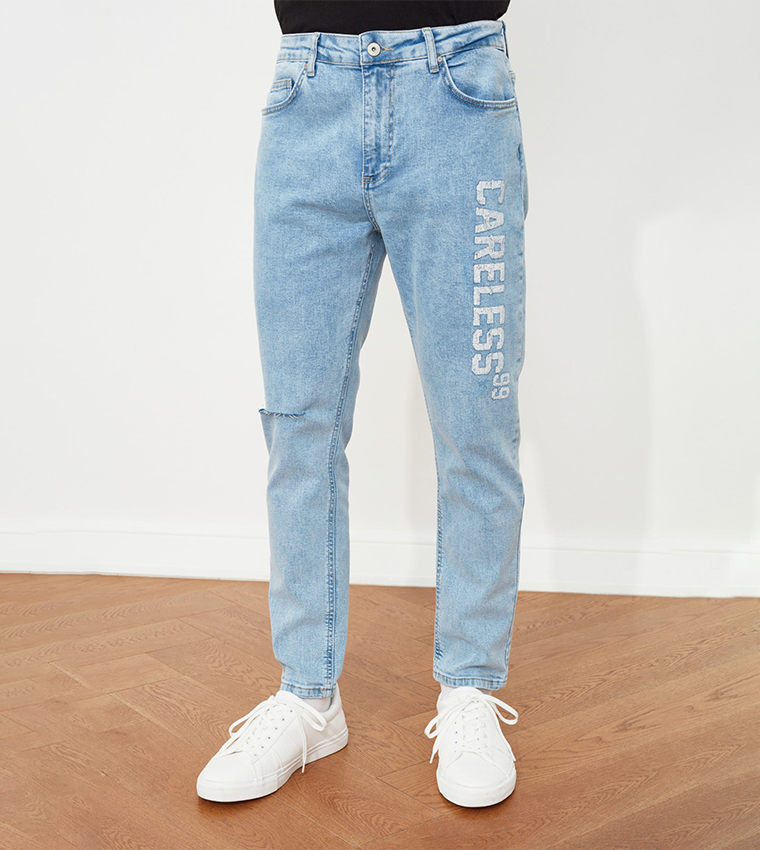 Ripped Printed Carrot Fit Jeans