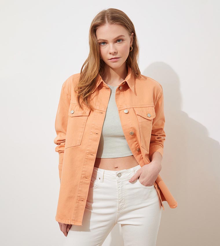 Buy Trendyol Oversized Bomber Denim Jacket In Orange 6thStreet Qatar