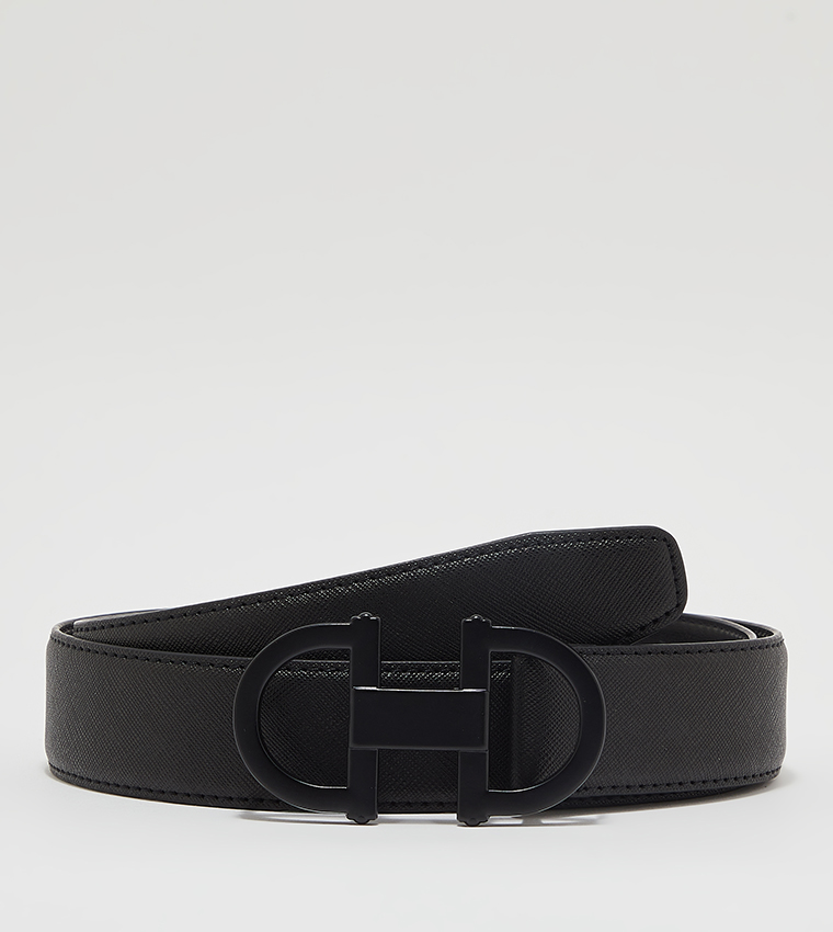 Single Prong Rhodium Buckle Reversible Belt