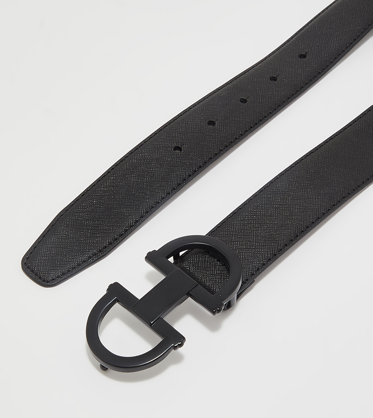 Single Prong Rhodium Buckle Reversible Belt