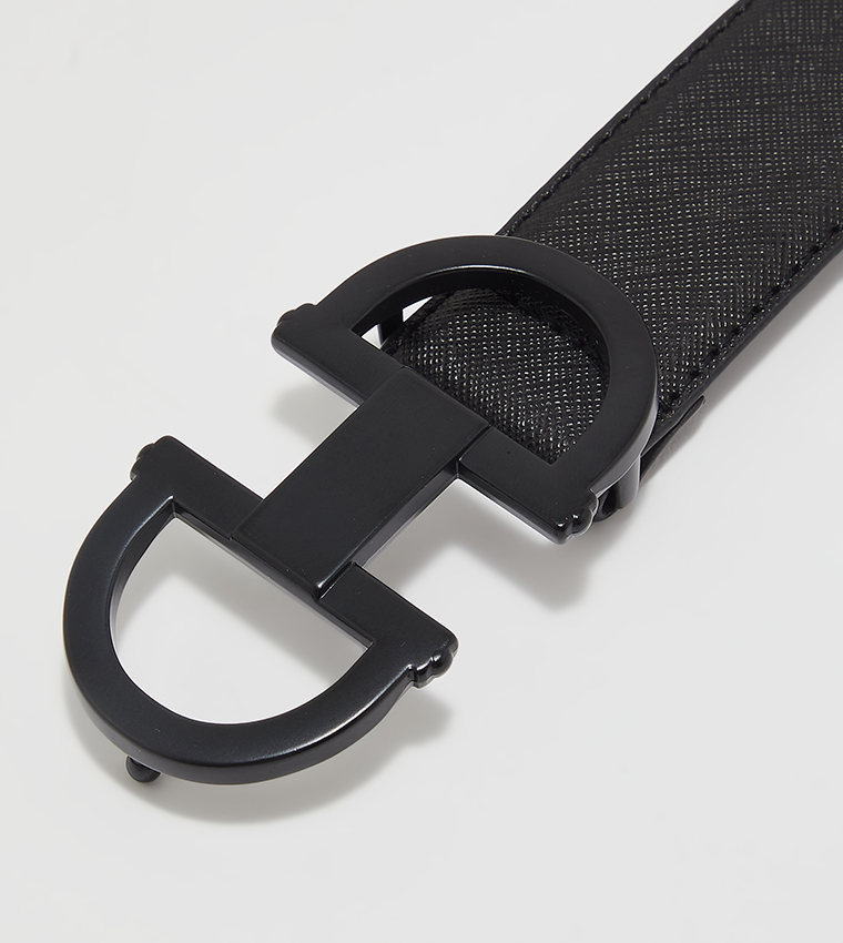 Single Prong Rhodium Buckle Reversible Belt
