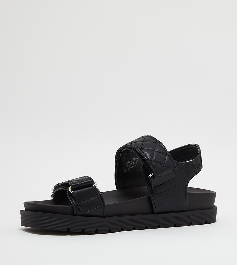 Black quilted 2024 velcro sandals