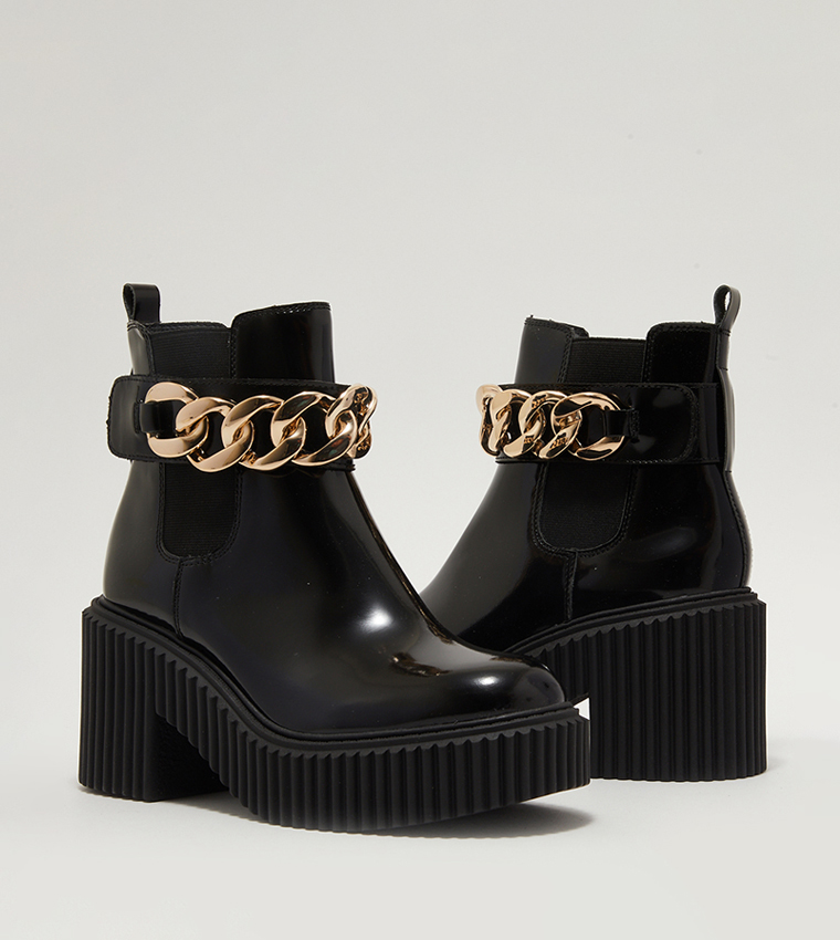 Buy Aldo Chain Detailed Heeled Boots In Black | 6thStreet UAE