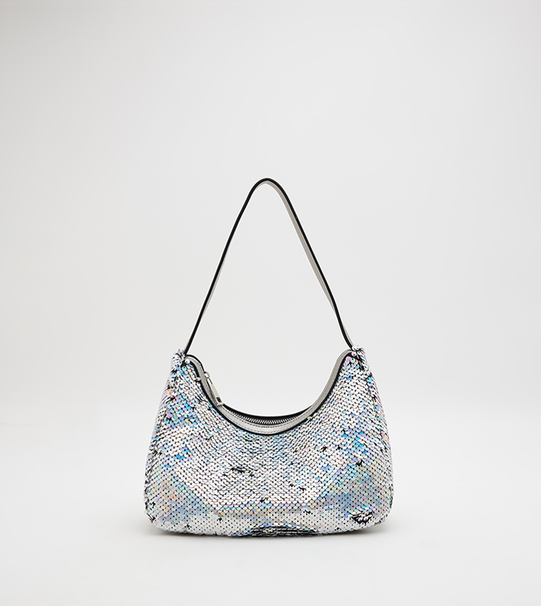 Metallic Sequin Mesh Hand Bag - Bags and Clutches