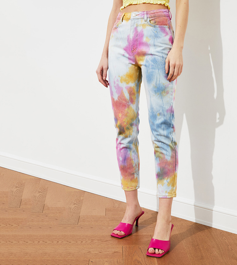 Women's Tie-Dyed Angled-Hem Mop Jeans