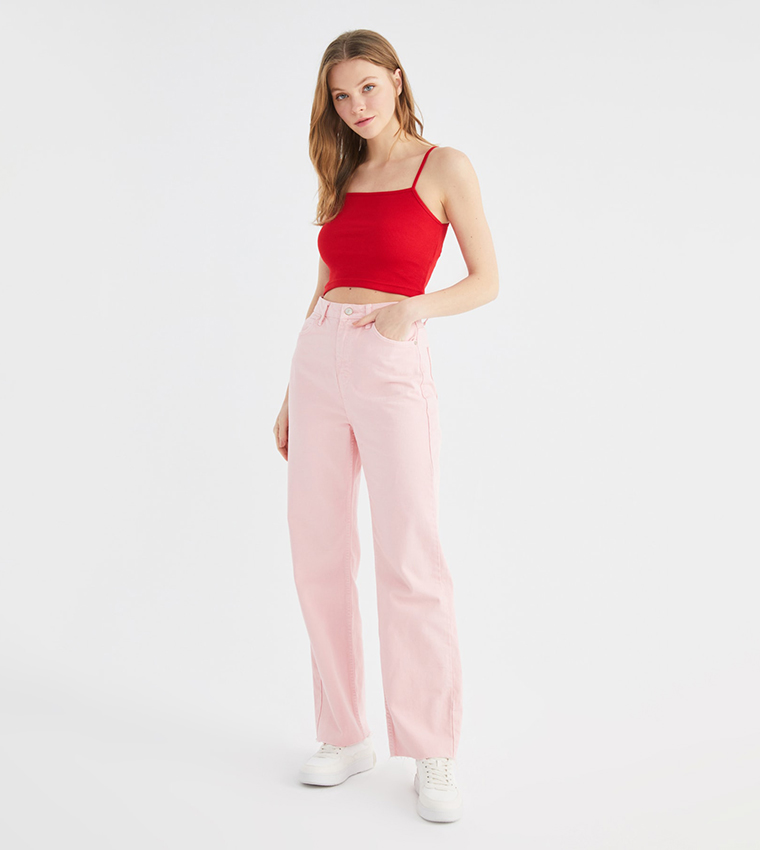 Buy Trendyol Basic Ribbed Crop Top In Red | 6thStreet Kuwait