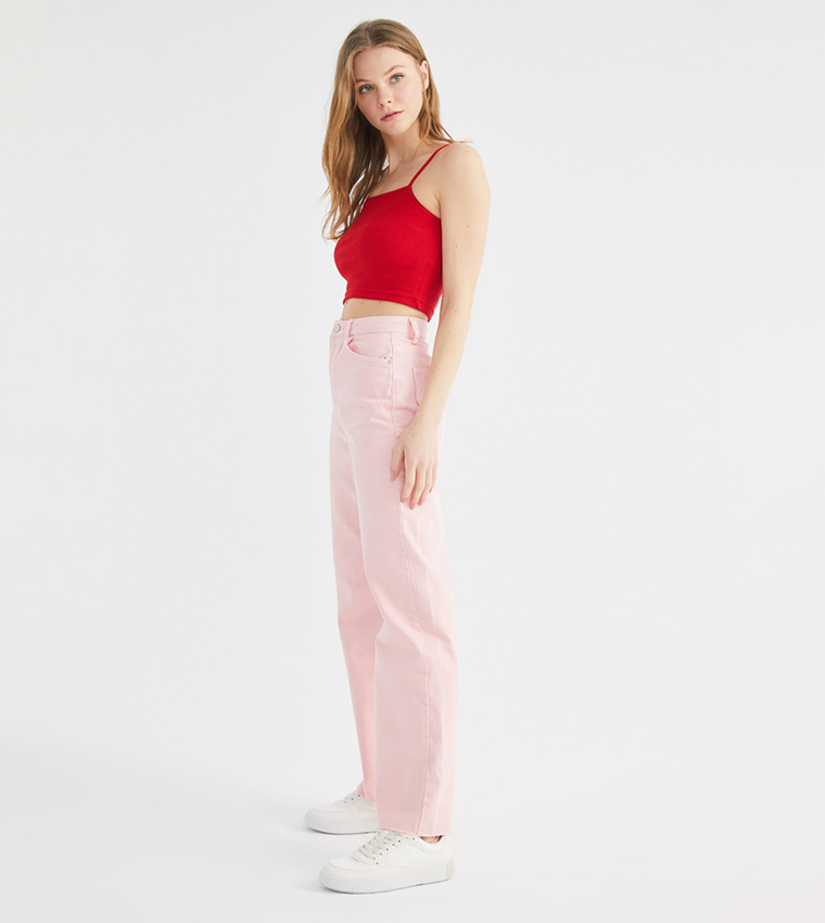 Buy Trendyol Basic Ribbed Crop Top In Red | 6thStreet Kuwait