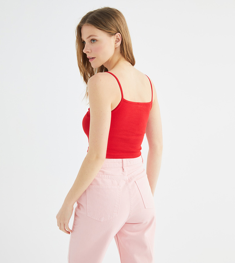 Buy Trendyol Basic Ribbed Crop Top In Red | 6thStreet Kuwait