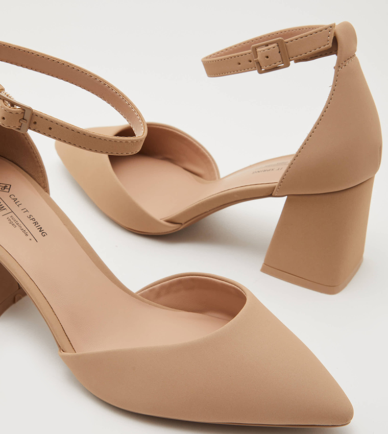 DALIAA Block Heel Ankle Strap Pumps