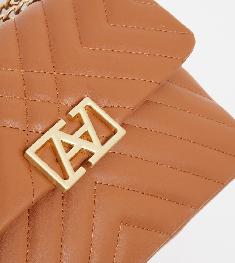 River Island chain detail cross body bag with pouchette in orange