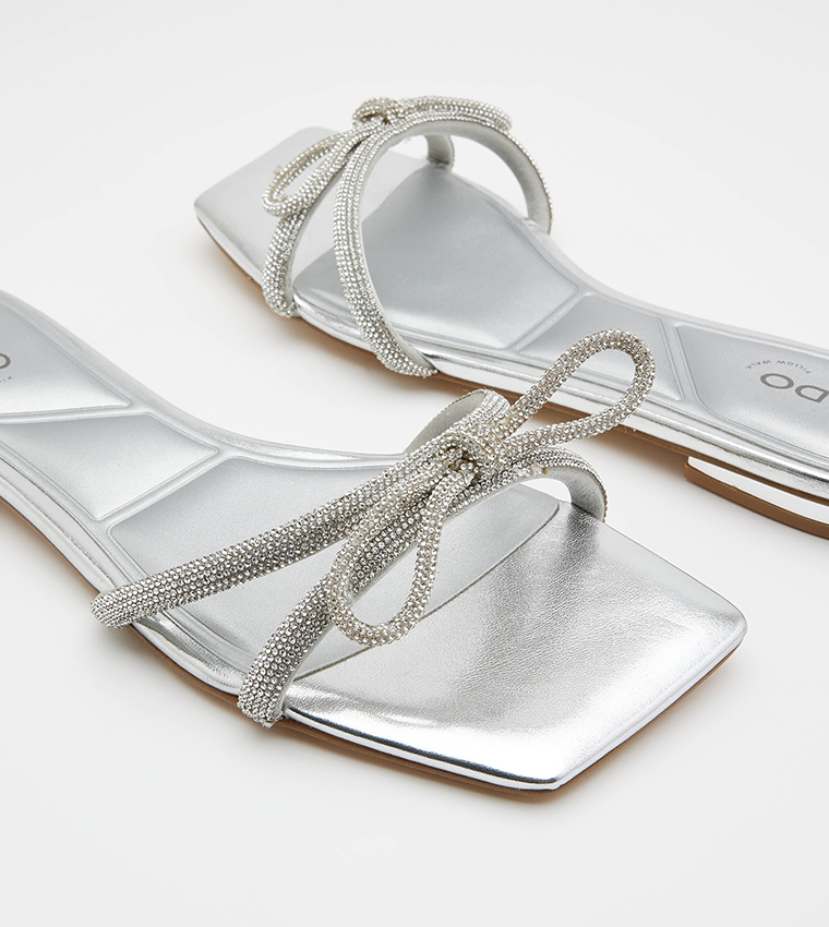 Buy Aldo GLIMMERA Square Toe Flat Sandals In Silver 6thStreet UAE