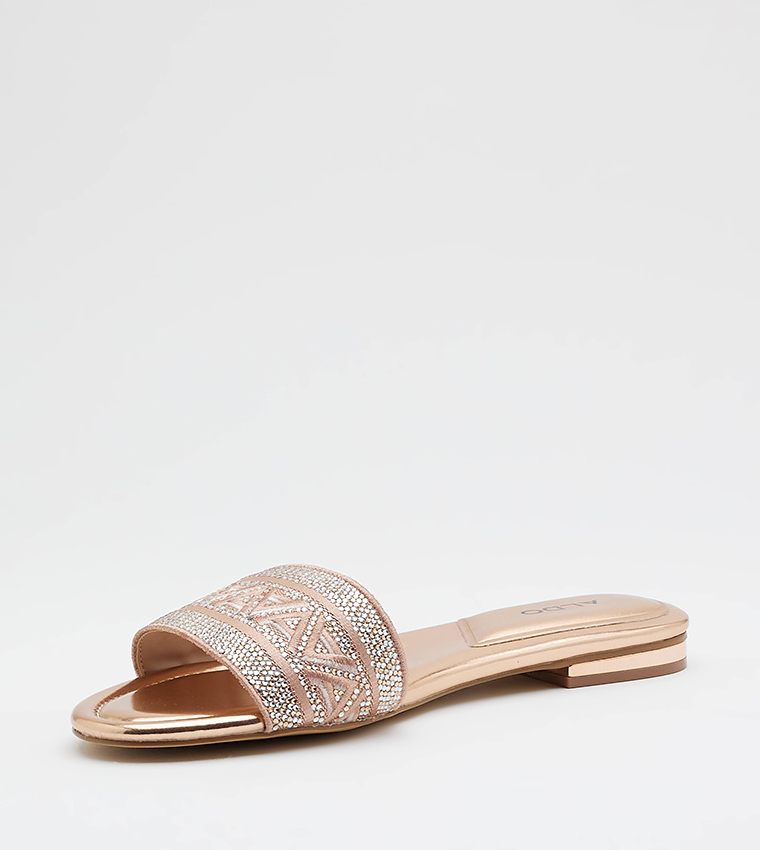 GHALIA Embellished Open Toe Flat Sandals