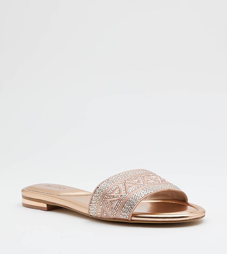 GHALIA Embellished Open Toe Flat Sandals