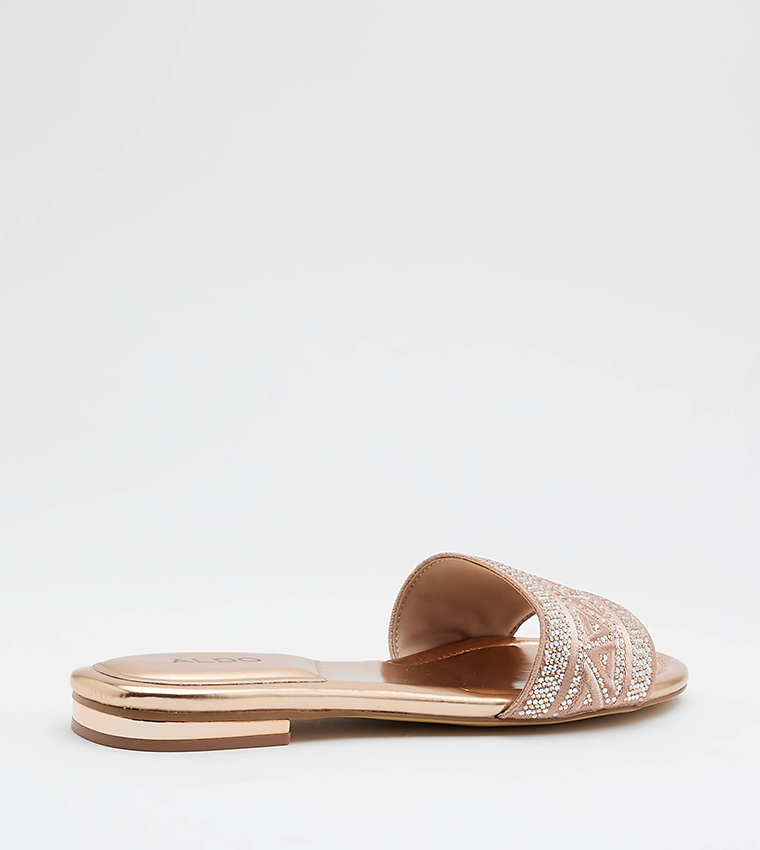 GHALIA Embellished Open Toe Flat Sandals
