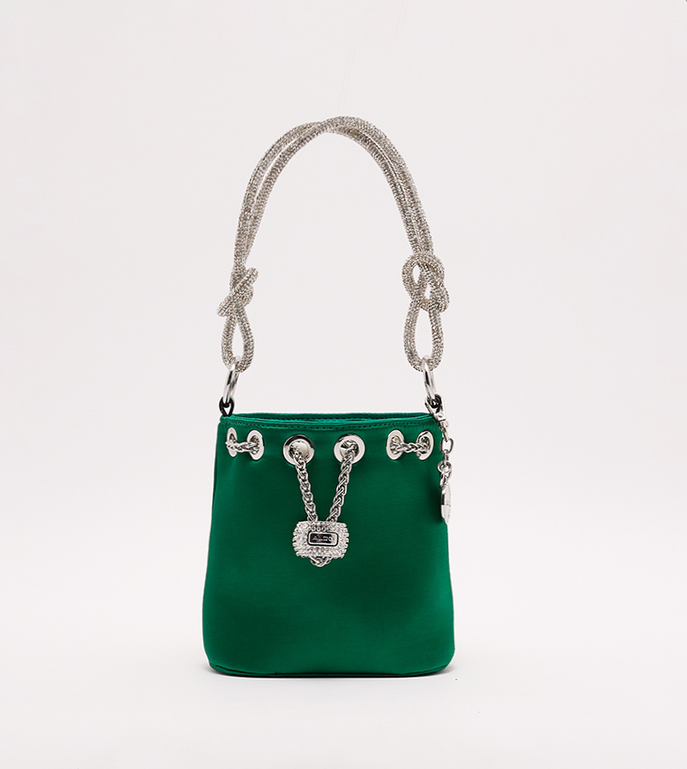 ALDO Box Clutch With Emerald Green Embellishment